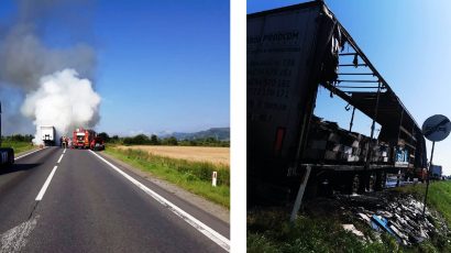 VIDEO | Un TIR a luat foc pe DN 1, între Olteț și Sâmbăta de Jos