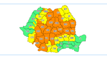 Cod portocaliu de ploi abundente, vijelii şi grindină, până miercuri