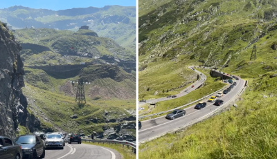 Sute de mașini, în coloană, pe Transfăgărășan