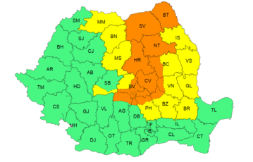 ANM emite noi coduri galbene și portocalii de vreme severă