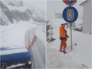 Se circulă în condiții de iarnă pe Transfăgărășan. Drumarii au intervenit cu utilaje de deszăpezire