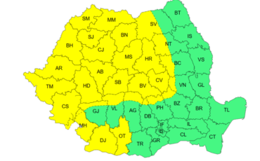 Vânt puternic până vineri seară