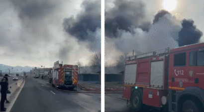 Trafic blocat la Veștem din cauza unui incendiu