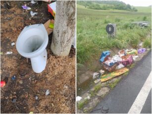 Vas de WC aruncat pe marginea drumului. Cum arată „groapa de gunoi” de pe șosele