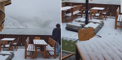 Prima ninsoare din acest sezon, la Bâlea Lac. Drumarii au pregătit deja utilajele